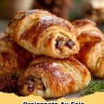 Golden-brown Croissants au Foie Gras pour Noël served on a festive platter with holiday decorations