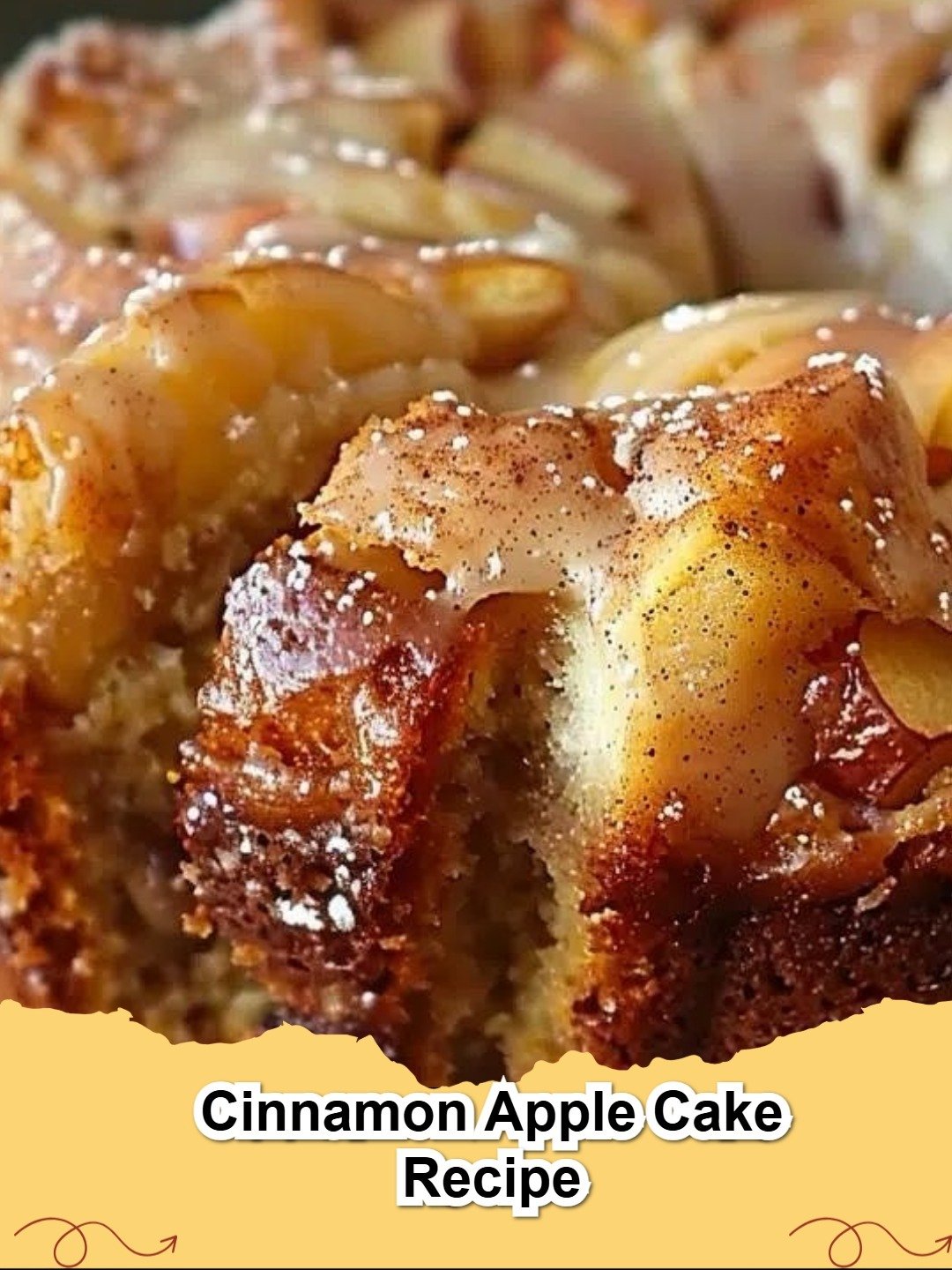 Slice of Delicious Cinnamon Apple Cake with apples and cinnamon
