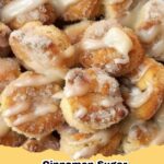 Delicious cinnamon sugar biscuit bites drizzled with sweet icing, perfect for a quick snack.