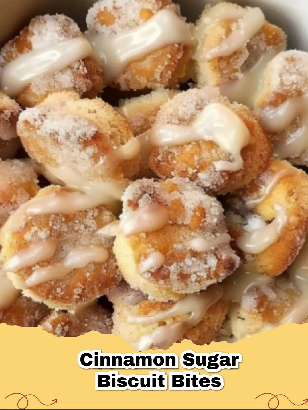 Delicious cinnamon sugar biscuit bites drizzled with sweet icing, perfect for a quick snack.