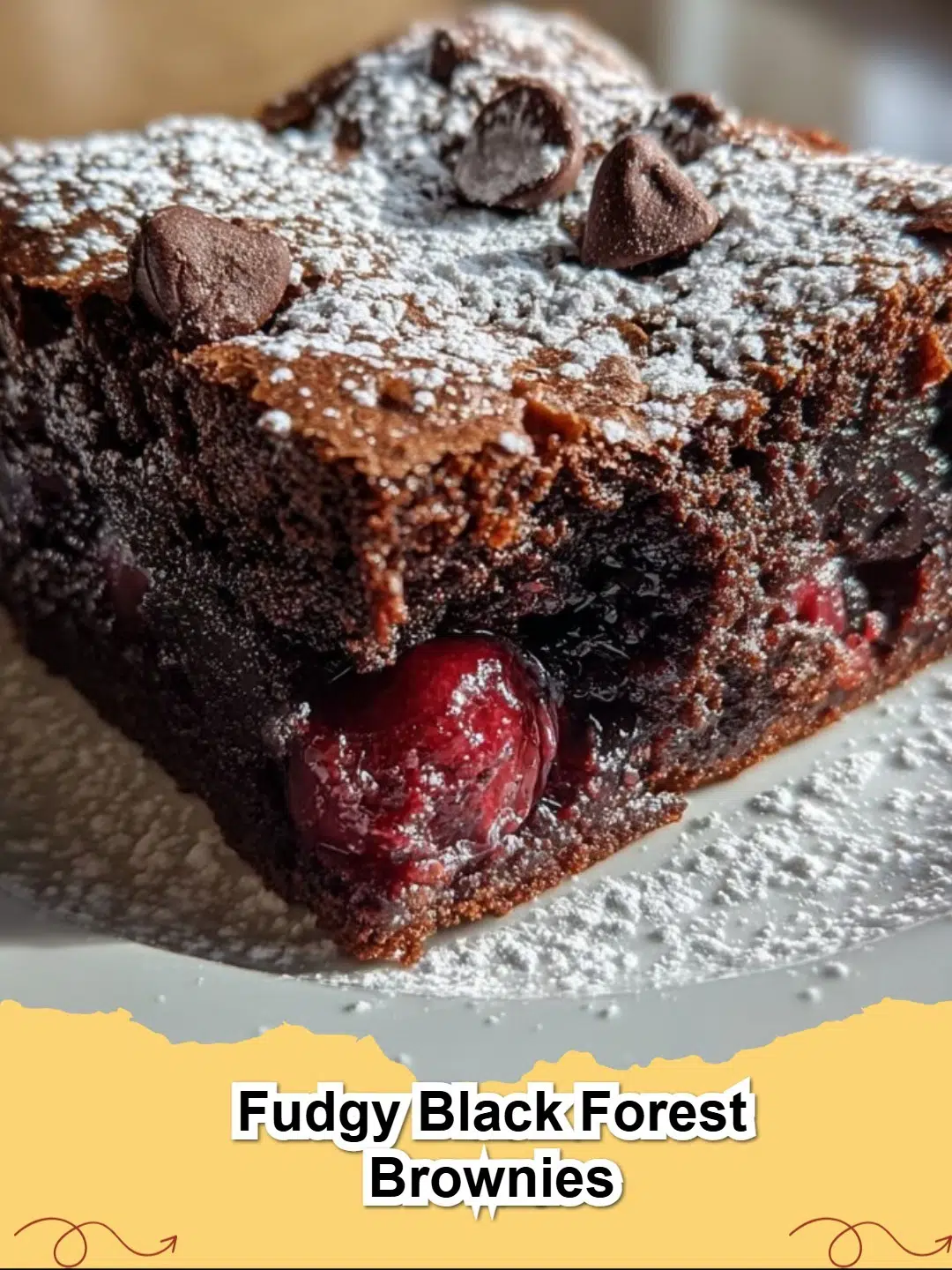 Decadent Fudgy Black Forest Brownies with cherries and chocolate chips