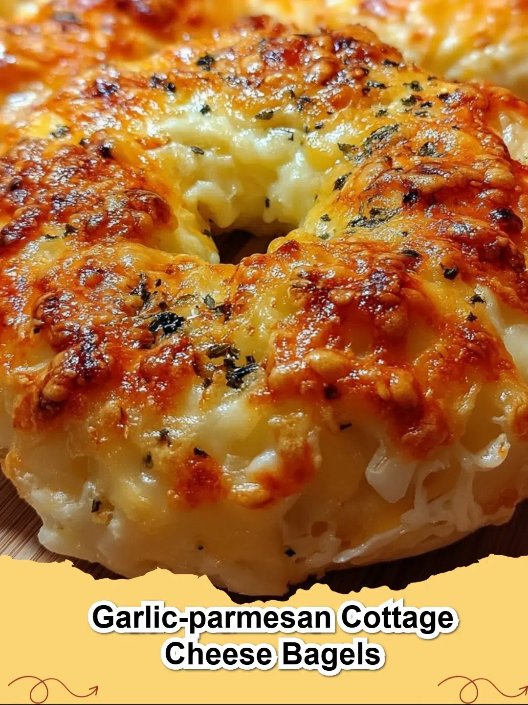 Delicious homemade Garlic-Parmesan Cottage Cheese Bagels baked to golden perfection on a cooling rack.