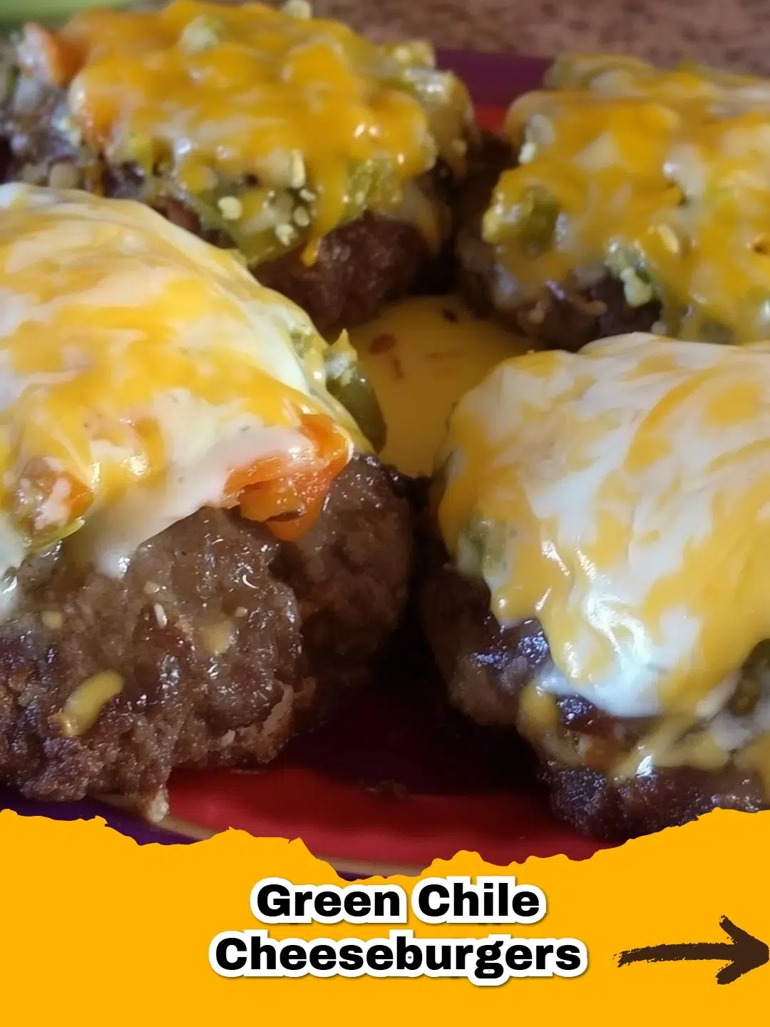 Delicious Green Chile Cheeseburgers with melted cheese and vibrant green chiles.