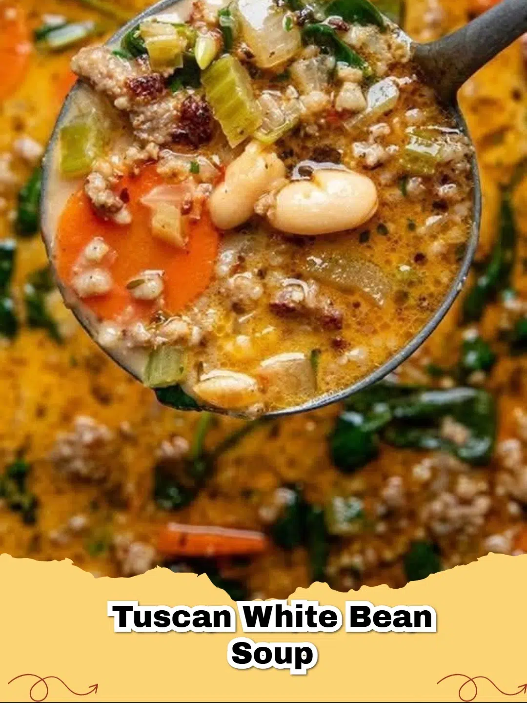 Bowl of hearty Tuscan White Bean Soup with fresh spinach and a drizzle of olive oil, garnished with parsley