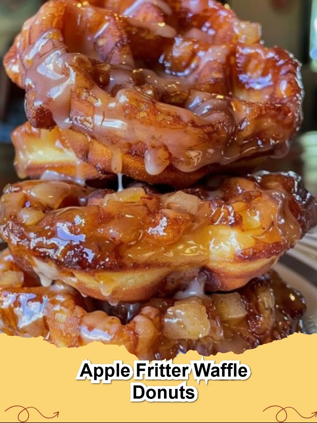 Delicious homemade Apple Fritter Waffle Donuts with a sweet glaze, perfect for breakfast.