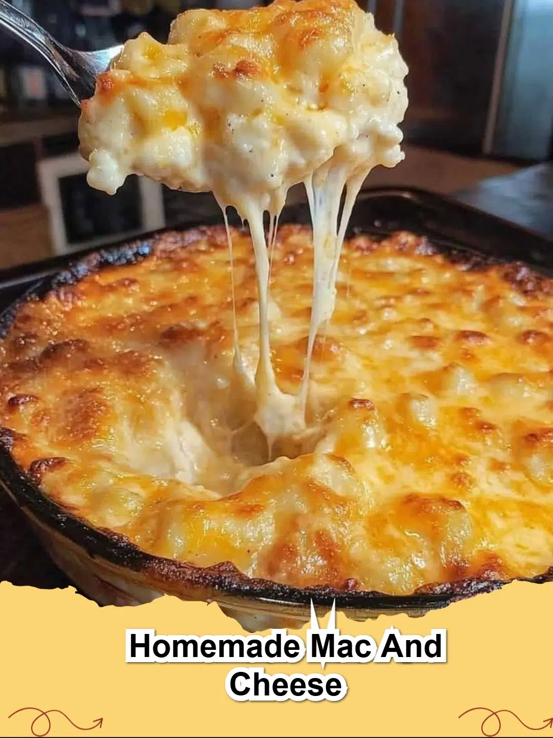 A close-up of a bubbling, creamy homemade mac and cheese in a serving bowl, garnished with fresh parsley.