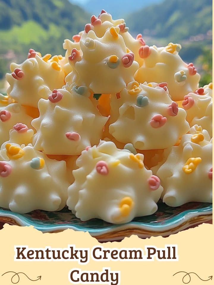 A beautiful close-up of light-colored, chewy Kentucky Cream Pull Candy pieces arranged on parchment paper, ready to enjoy.