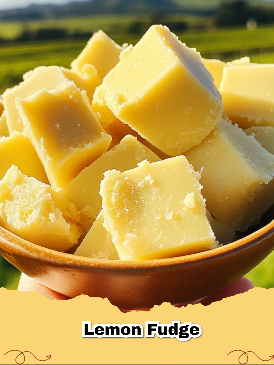 Close-up of vibrant yellow homemade lemon fudge squares with fresh lemon zest sprinkled on top, arranged on a white plate.