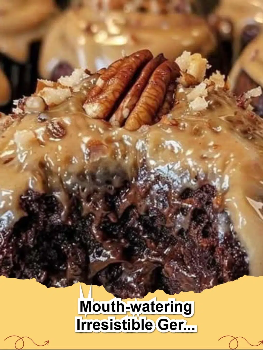 Decadent German Chocolate Cupcakes topped with creamy coconut-pecan frosting.