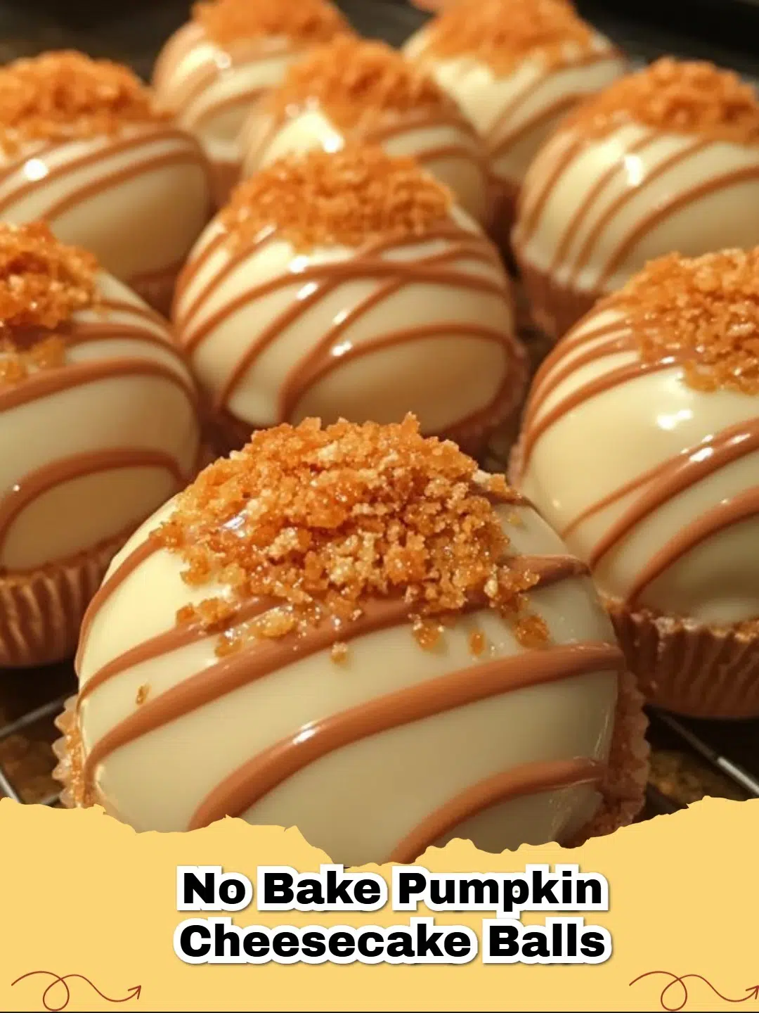 Delicious No-Bake Pumpkin Cheesecake Balls coated in graham cracker crumbs on a festive autumn plate.