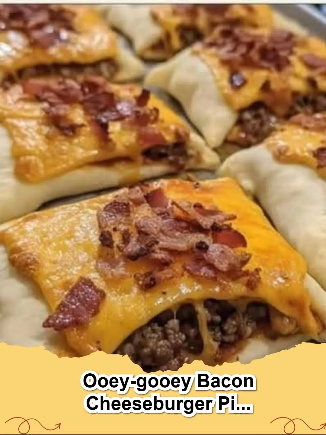 Delicious Ooey-Gooey Bacon Cheeseburger Pizza Pockets fresh from the oven, showing melted cheese and crispy bacon.