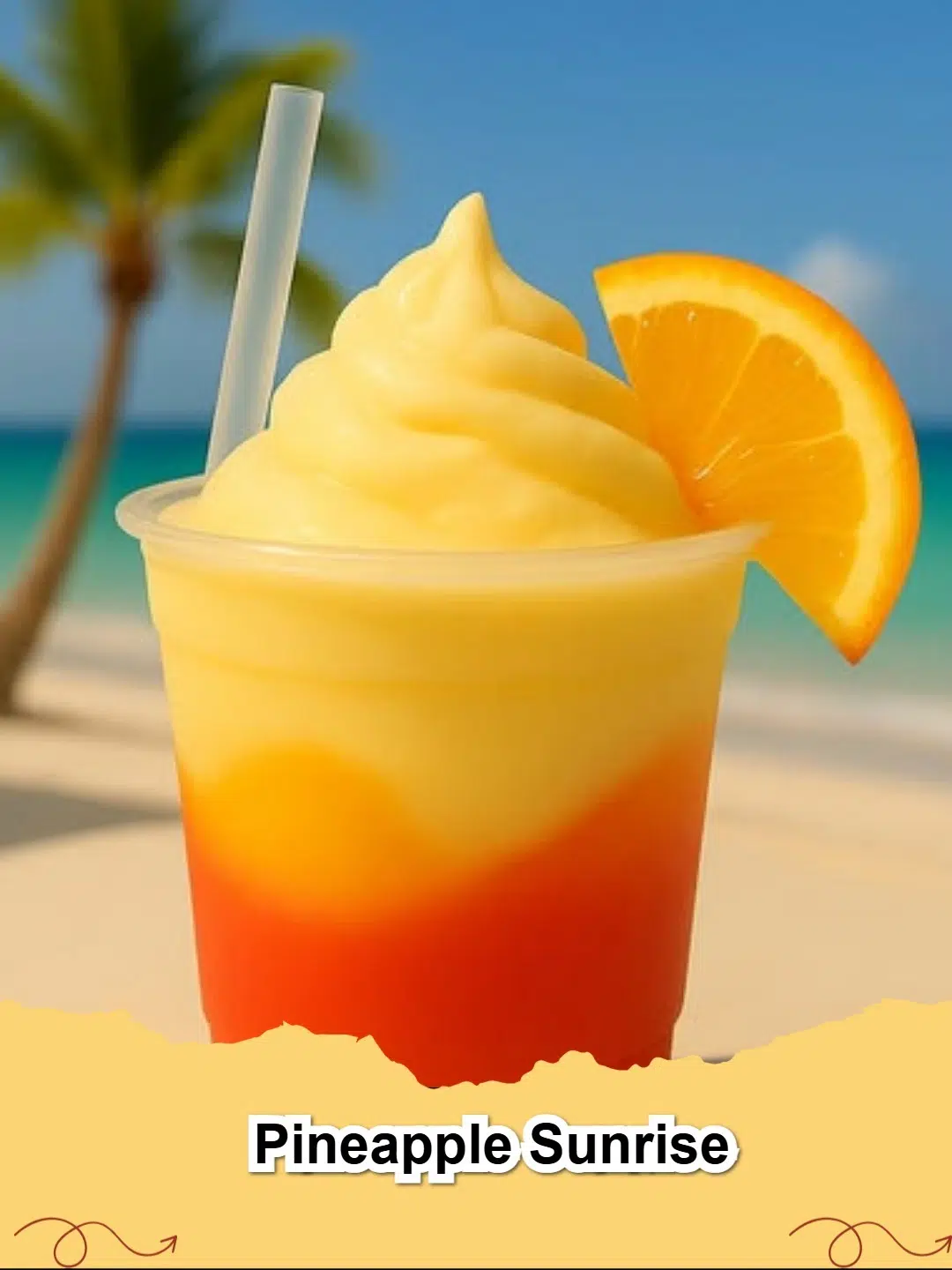 Refreshing Pineapple Sunrise cocktail with white rum, pineapple, and a grenadine layer, garnished with a pineapple wedge