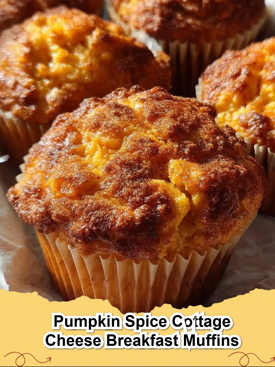 Delicious Pumpkin Spice Cottage Cheese Breakfast Muffins cooling on a wire rack, garnished with a sprinkle of cinnamon.