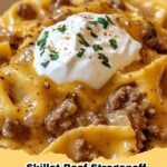 Skillet Beef Stroganoff Tortellini in Creamy Sauce, a hearty one-pan dinner perfect for busy weeknights