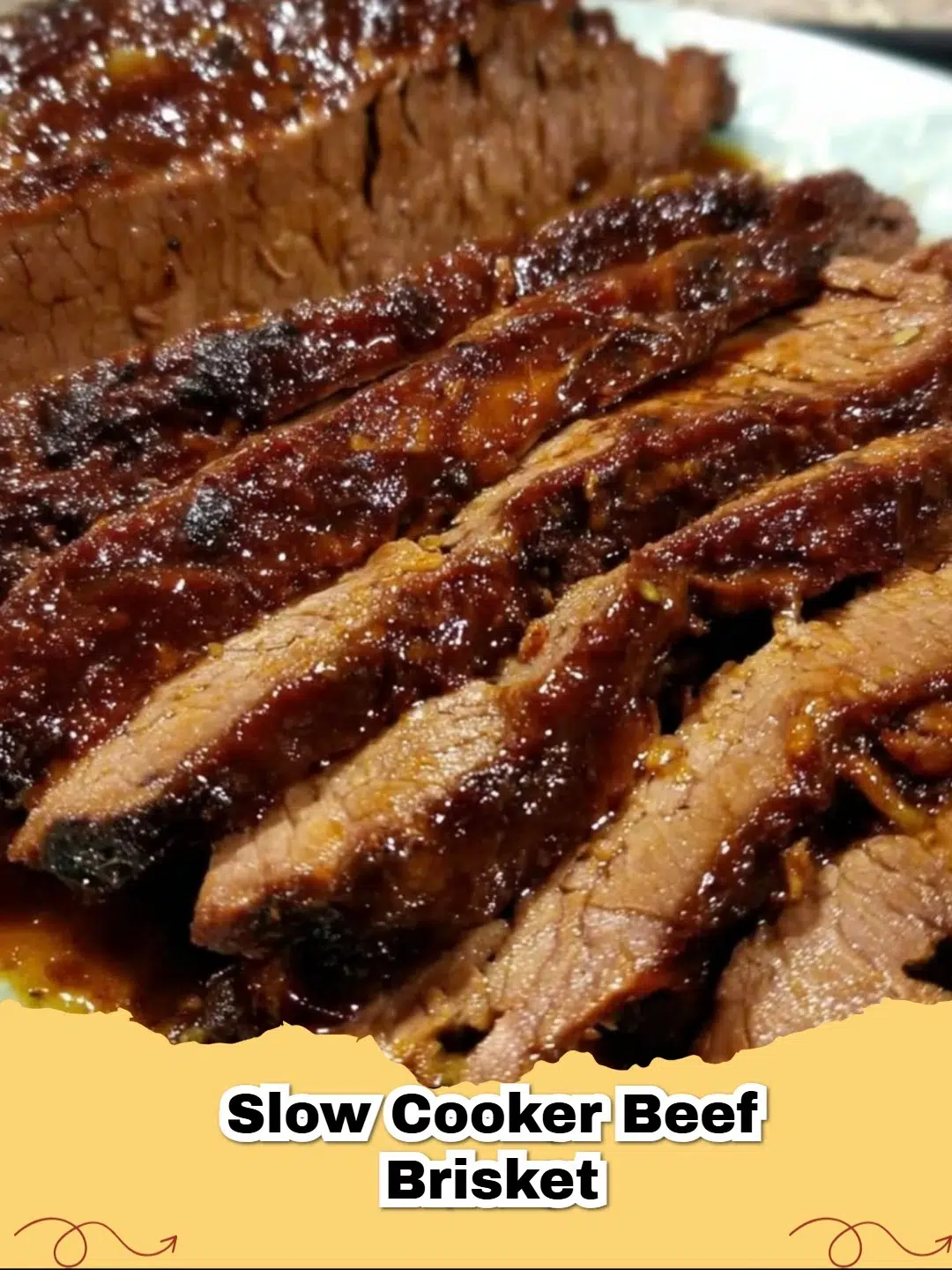 Juicy Slow Cooker Beef Brisket sliced and smothered in rich chili onion gravy, ready to be served.