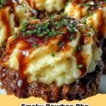 Smoky Bourbon BBQ Meatloaf Cupcakes with fluffy mashed potato frosting