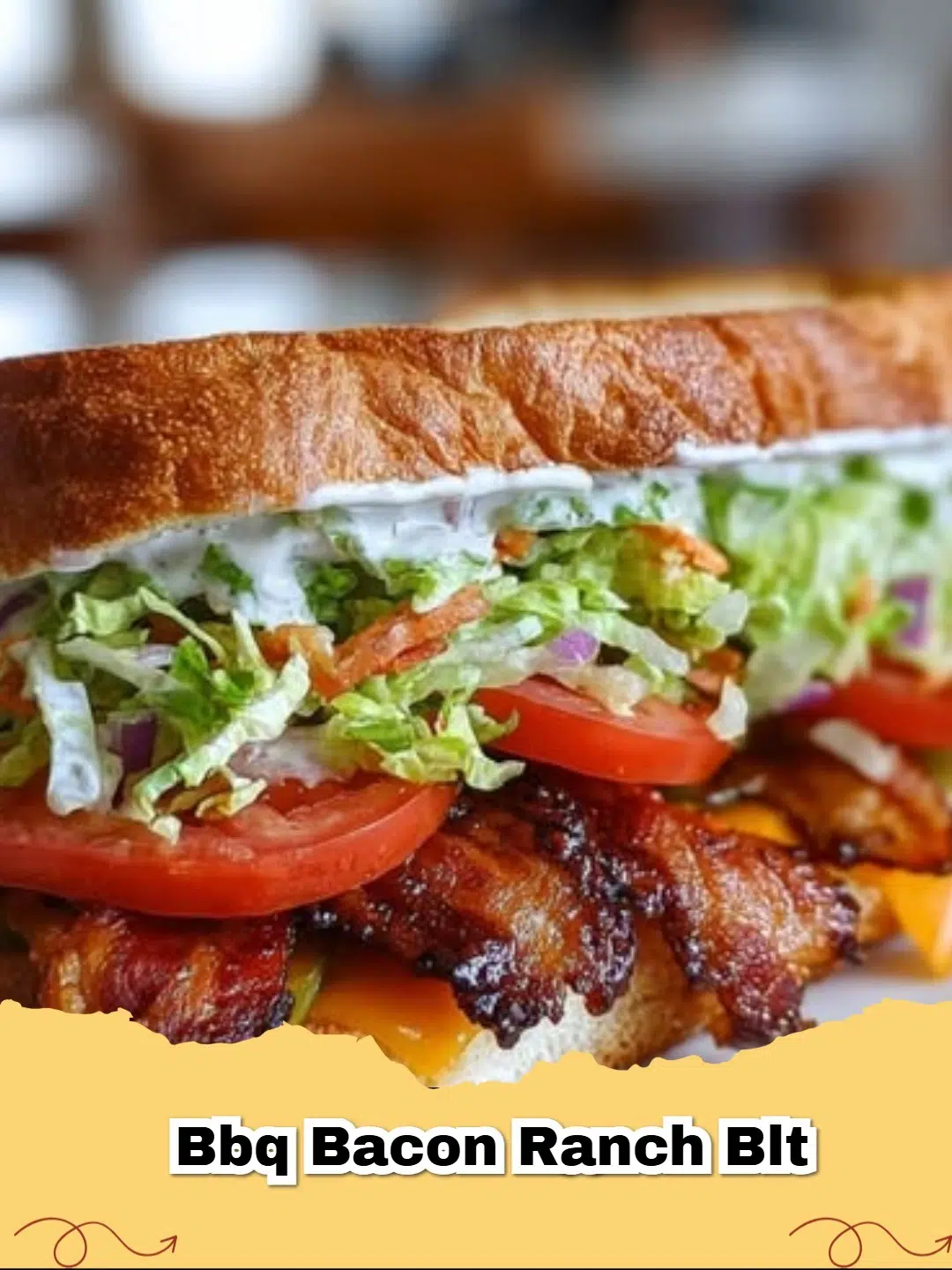 A delicious and stacked BBQ Bacon Ranch BLT sandwich, showcasing crispy bacon, fresh lettuce, juicy tomatoes, and creamy BBQ ranch sauce.