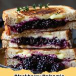 Gourmet Blackberry Balsamic Grilled Cheese sandwich, golden brown and oozing with melted cheese and purple reduction.