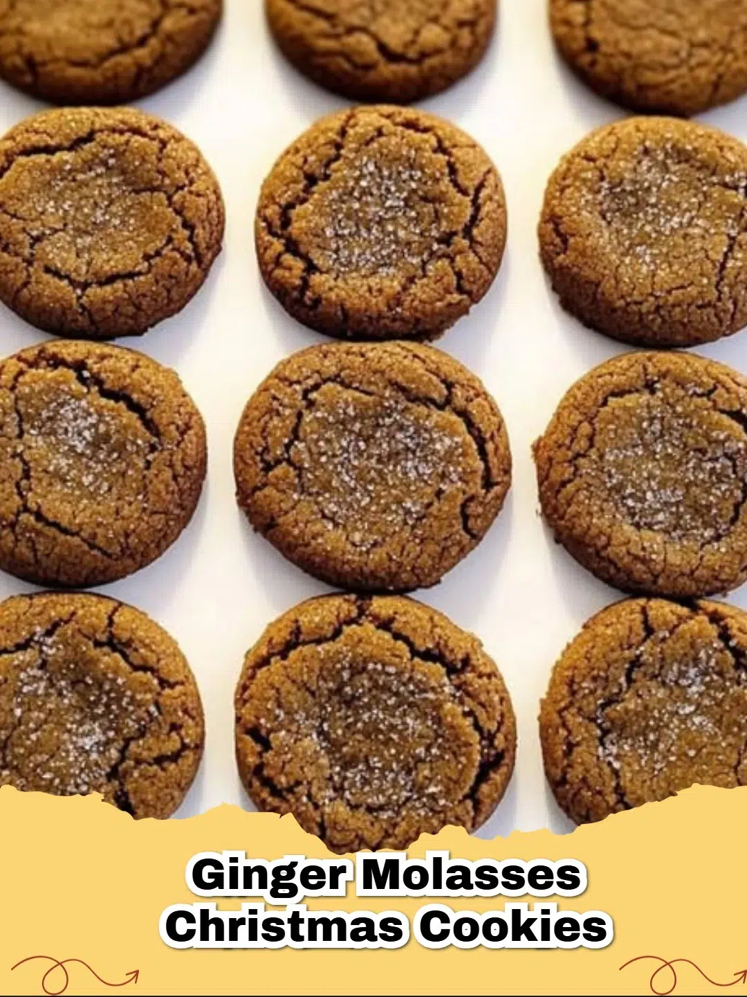 A plate of perfectly baked, chewy ginger molasses Christmas cookies with sugar coating