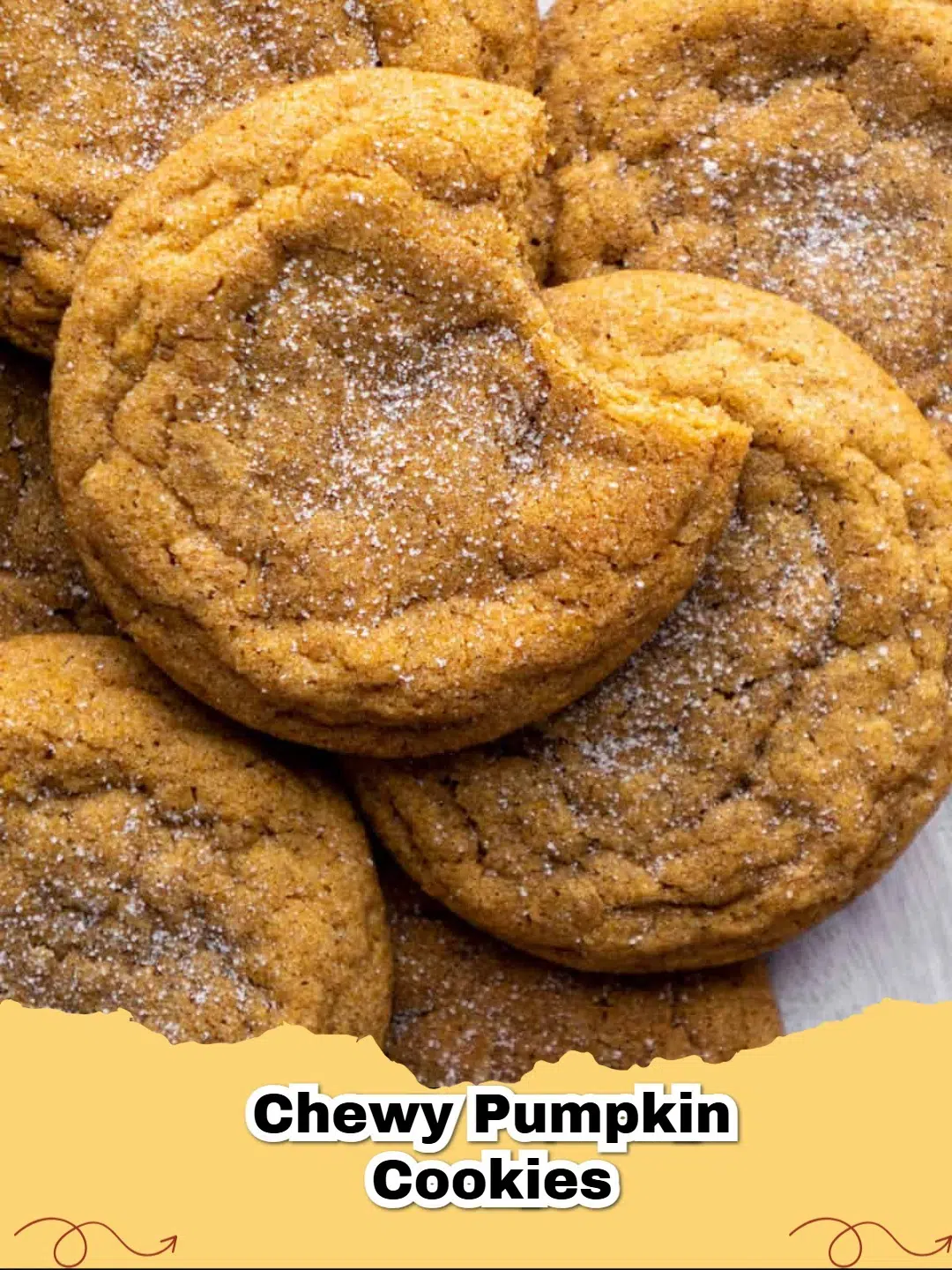 Plate of perfectly soft and chewy pumpkin cookies with a sprinkle of powdered sugar, ideal for fall