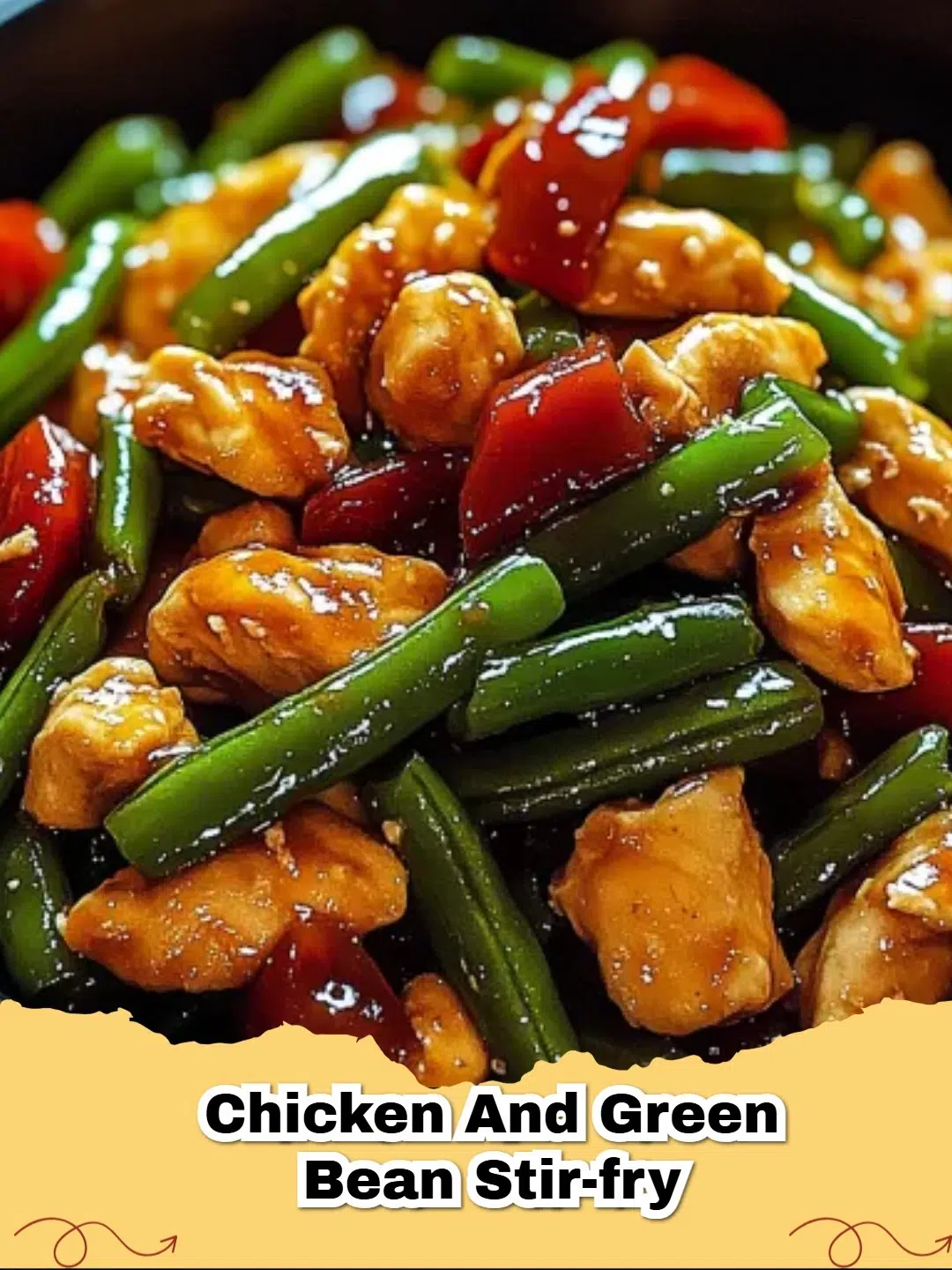 A vibrant Chicken and Green Bean Stir-Fry served over white rice in a wok, showcasing tender chicken and crisp green beans.