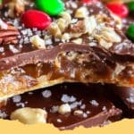 Irresistible Christmas Crack made with saltine crackers, golden caramel, and melted chocolate, sprinkled with sea salt.