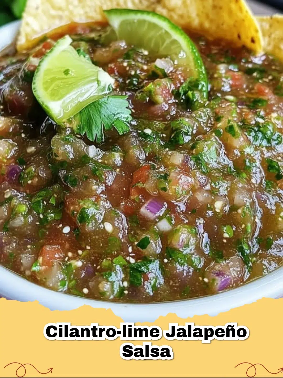 Fresh Cilantro-Lime Jalapeño Salsa in a bowl with tortilla chips, perfect for dipping.