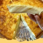 Slice of classic homemade egg pie with a golden custard filling and flaky crust