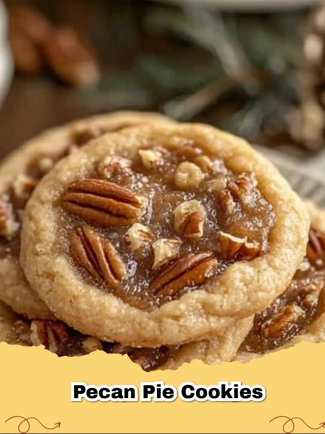 Delicious Classic Pecan Pie Cookies with a gooey pecan topping, presented on a cooling rack.