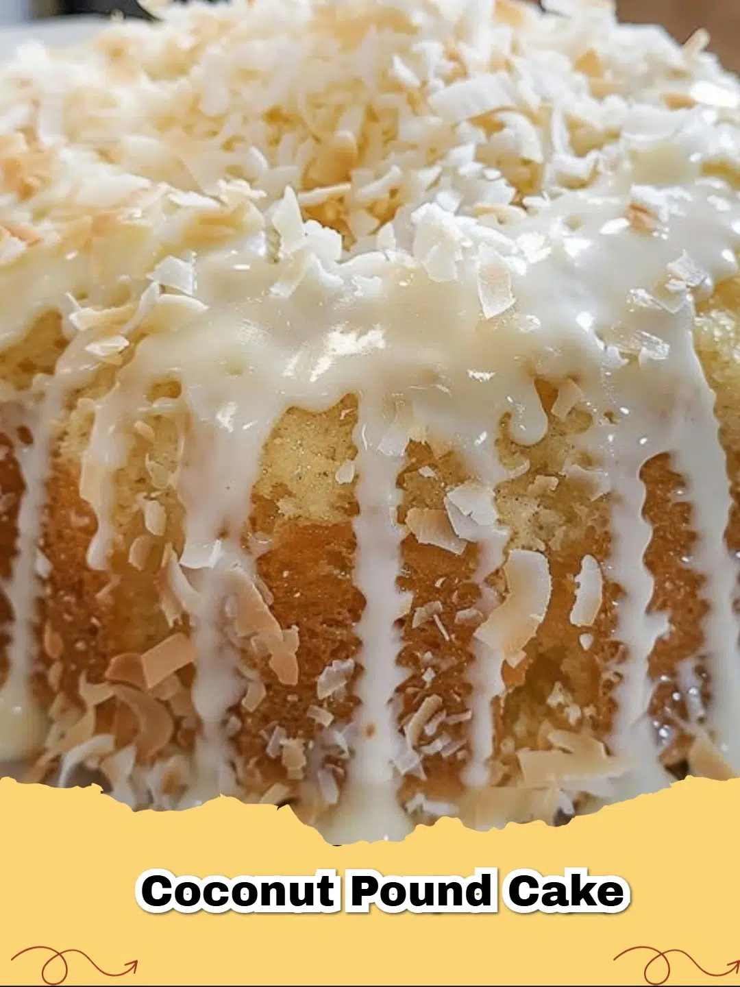 A slice of moist Classic Southern Coconut Pound Cake with a sweet glaze, ready to be served.