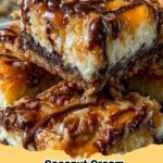 Delicious Coconut Cream Cheese Magic Bars on a white plate with a bite taken out, showcasing the creamy layers.