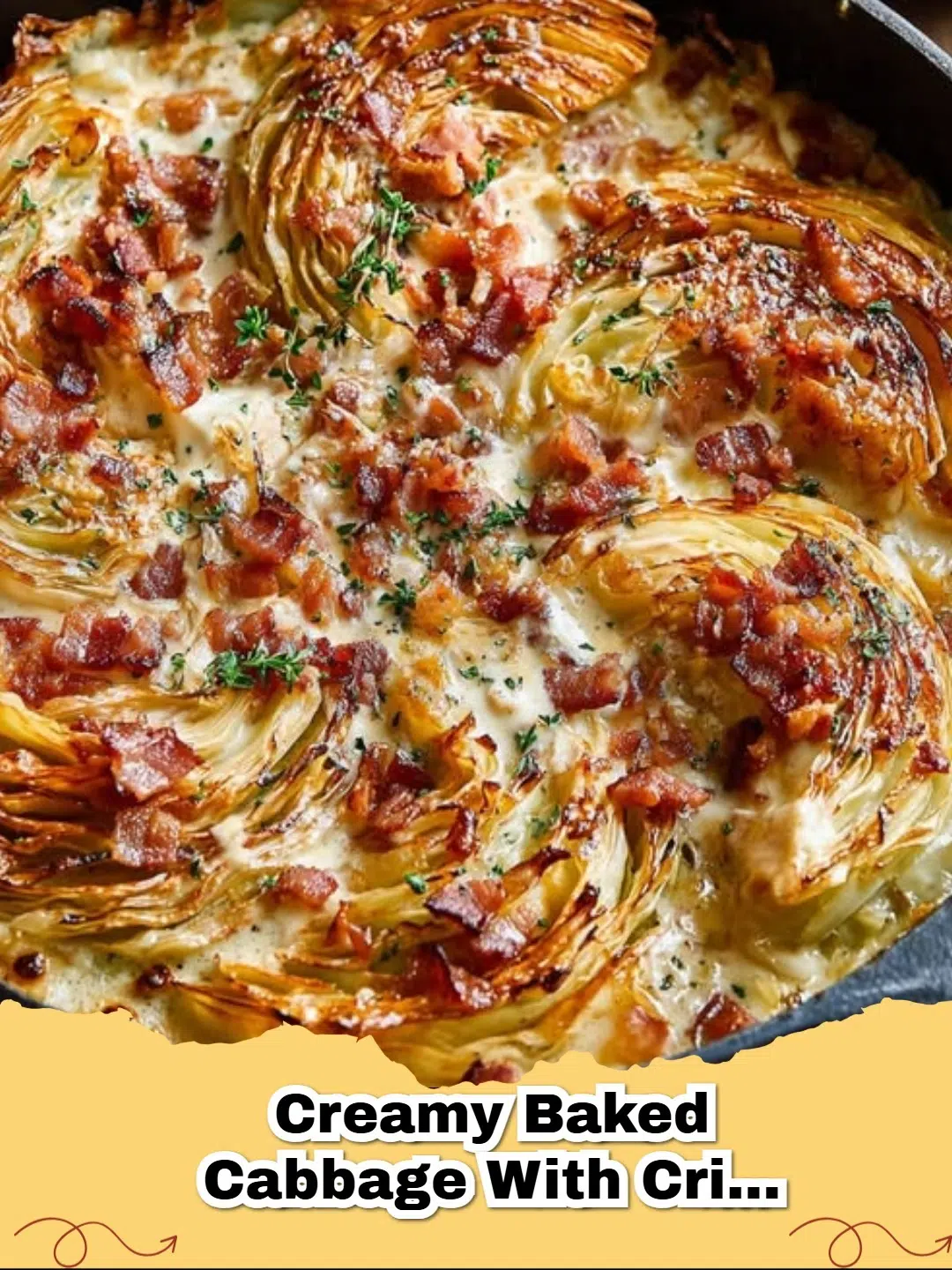 Creamy Baked Cabbage with Crispy Bacon, a comforting and cheesy side dish
