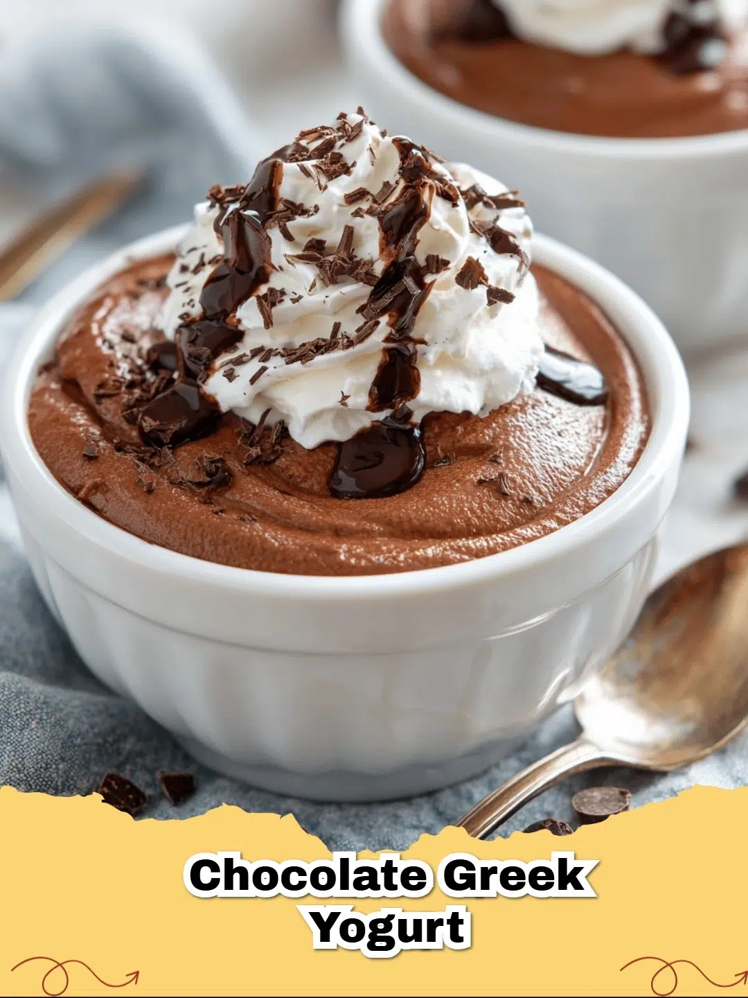 A bowl of rich, creamy Chocolate Greek Yogurt topped with fresh raspberries and a sprinkle of chocolate shavings, highlighting its healthy indulgence.