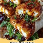 Crispy Baked Feta Wraps with Spicy Honey Drizzle, golden brown in flaky phyllo with a sweet and spicy sauce.