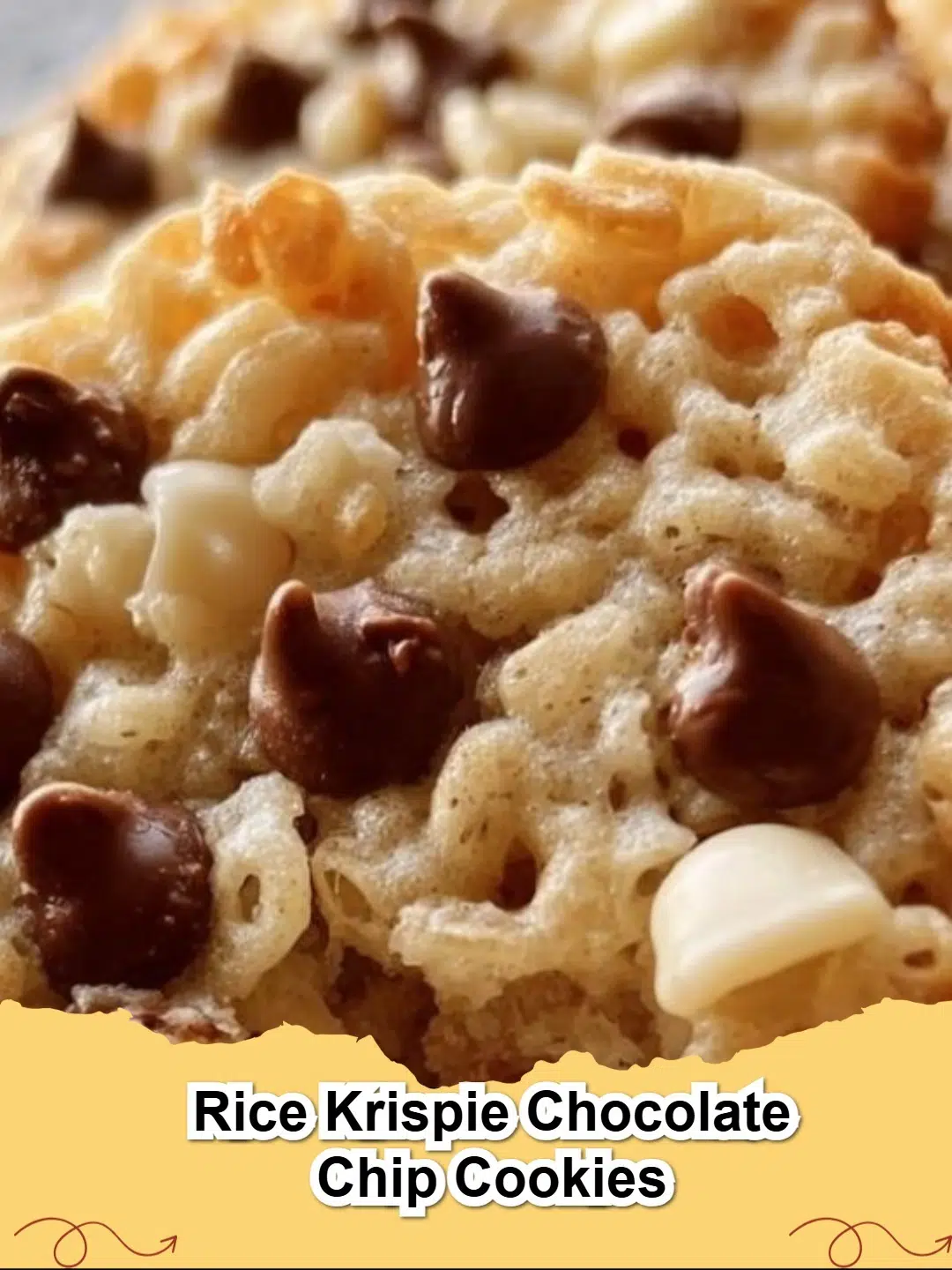 A plate of golden brown Rice Krispie Chocolate Chip Cookies, showcasing their crispy texture and melty chocolate chips.