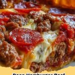 Slice of Deep Dish Meat Lover's Pizza Pie with melted cheese, pepperoni, ground beef, and sausage