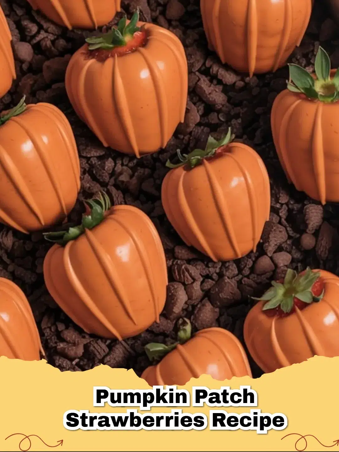 A platter of easy chocolate covered pumpkin patch strawberries with cookie crumb 'dirt'