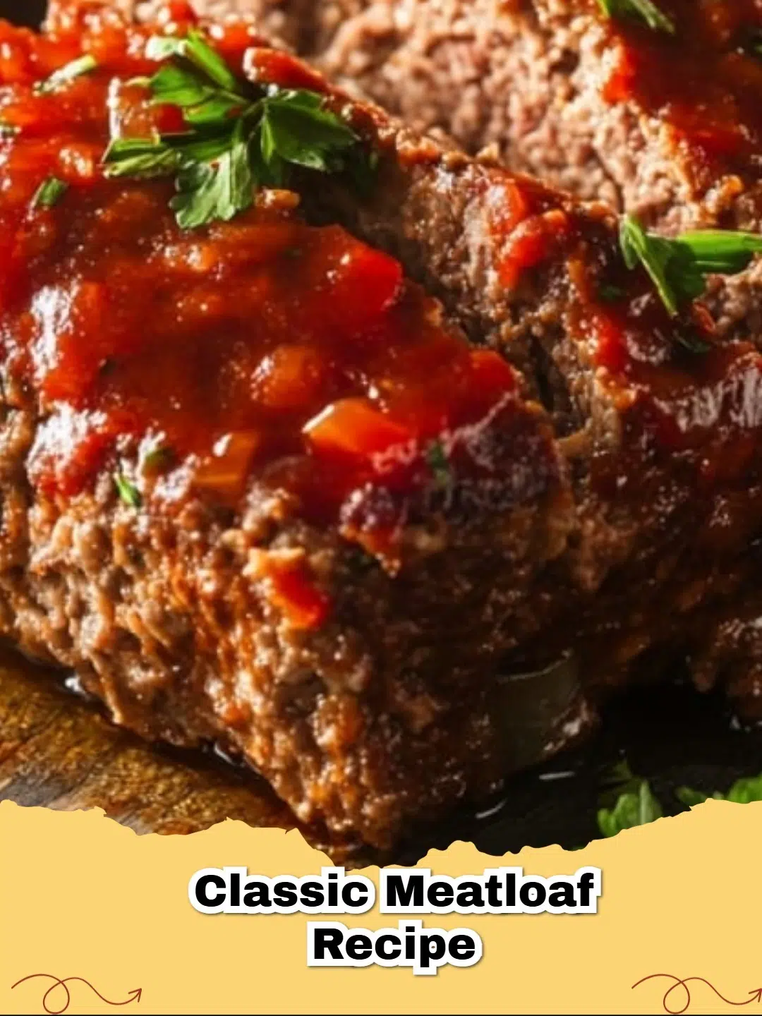 A perfectly baked Easy Classic Meatloaf with a glistening tangy-sweet glaze, sliced and ready to serve.