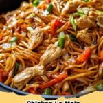 A vibrant plate of homemade Chicken Lo Mein with tender chicken, colorful vegetables, and savory noodles, ready to be enjoyed.