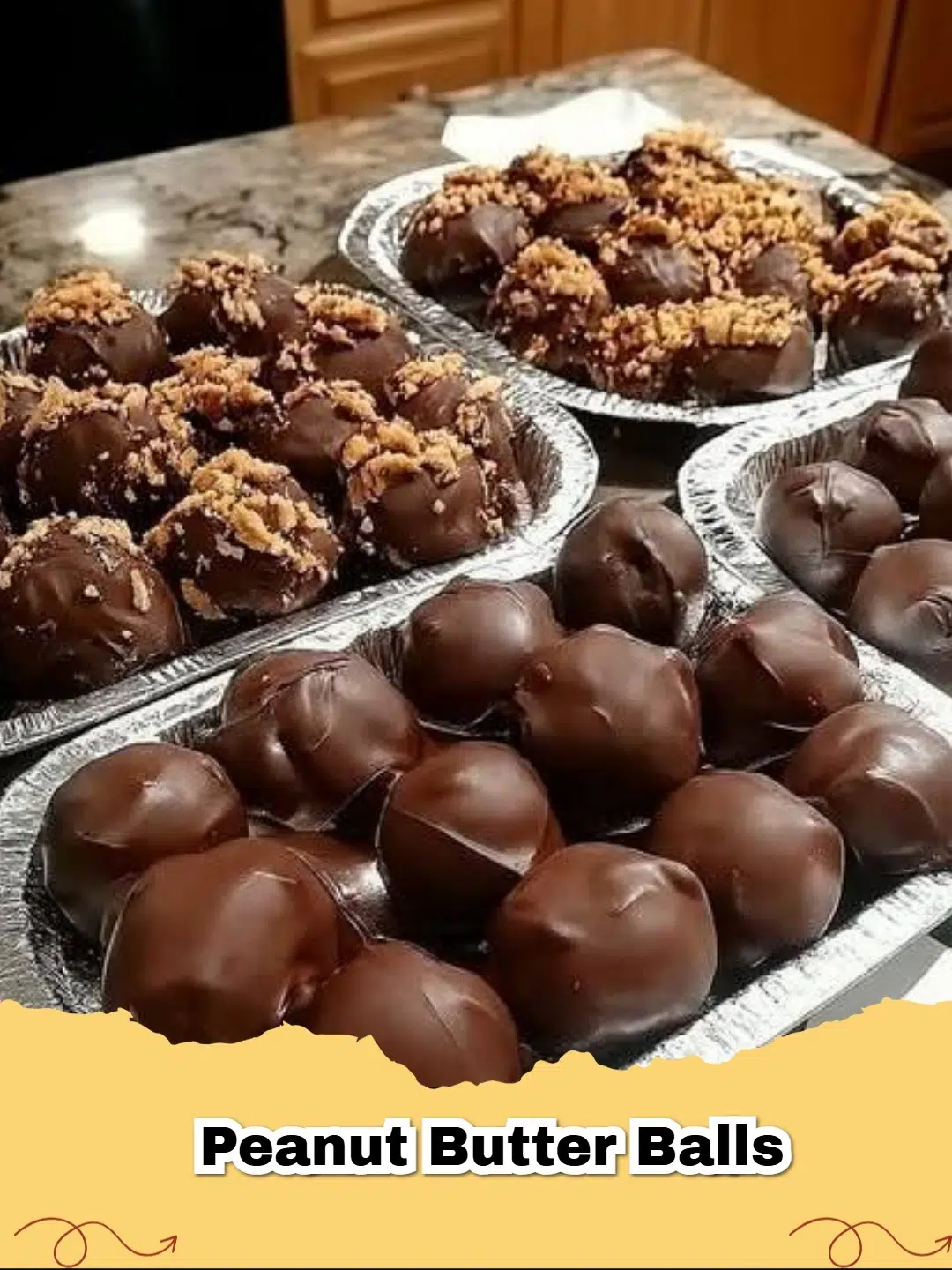 A close-up of delicious easy no-bake chocolate covered peanut butter balls on a white plate, some sprinkled with sea salt.