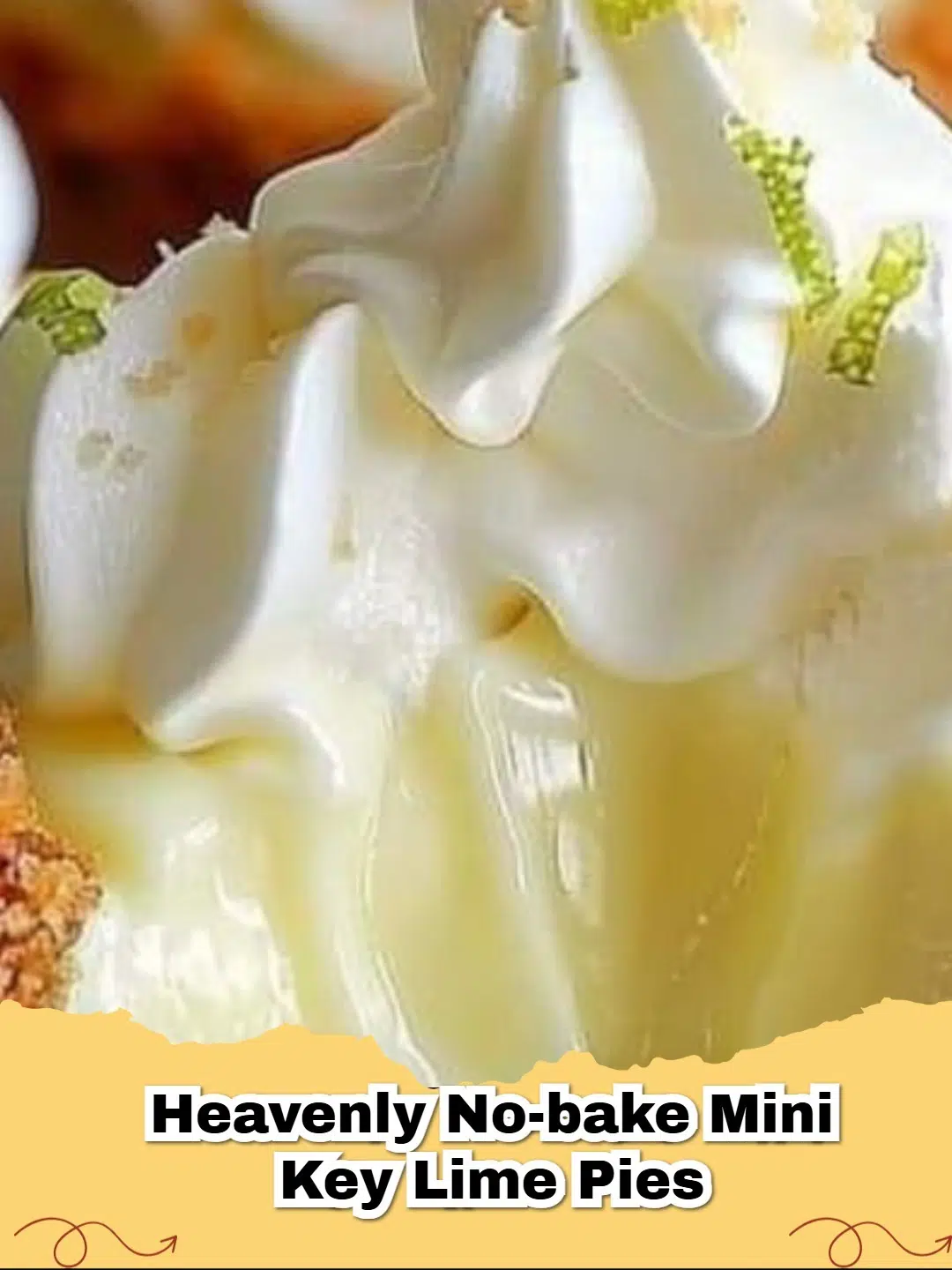 Close-up of three easy no-bake mini Key Lime pies topped with whipped cream and a lime slice on a white serving platter.