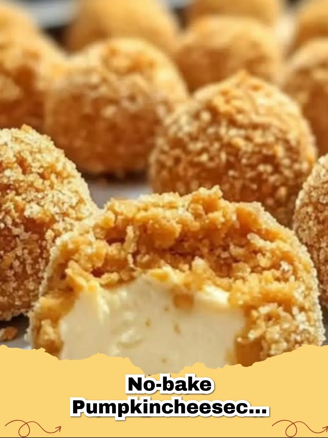 Easy No-Bake Pumpkin Cheesecake Balls on a platter, garnished with a sprinkle of cinnamon