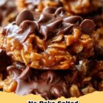 Pile of Easy No Bake Salted Caramel Oatmeal Cookies on a parchment-lined platter.