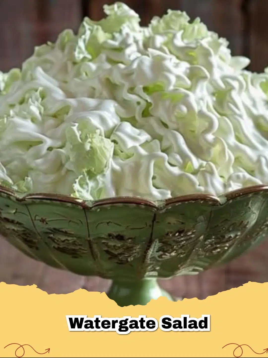 A bowl of vibrant green Easy Watergate Salad with mini marshmallows and chopped nuts