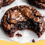 Close-up of Fudgy Chewy Brookies showing distinct brownie and cookie layers with melted chocolate chips