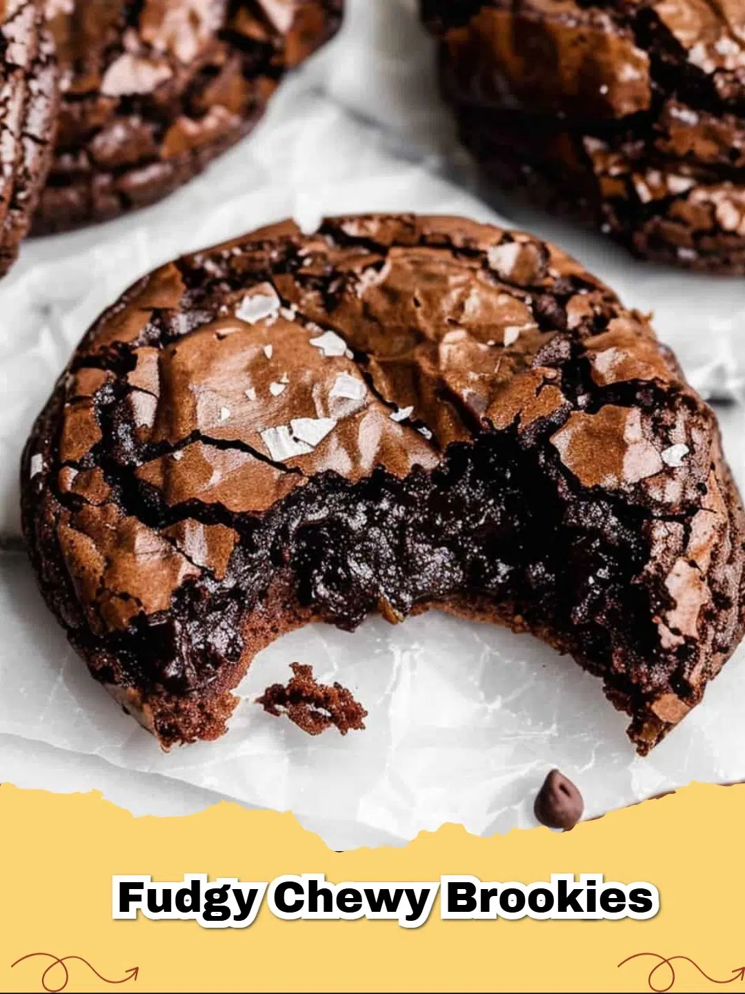 Close-up of Fudgy Chewy Brookies showing distinct brownie and cookie layers with melted chocolate chips