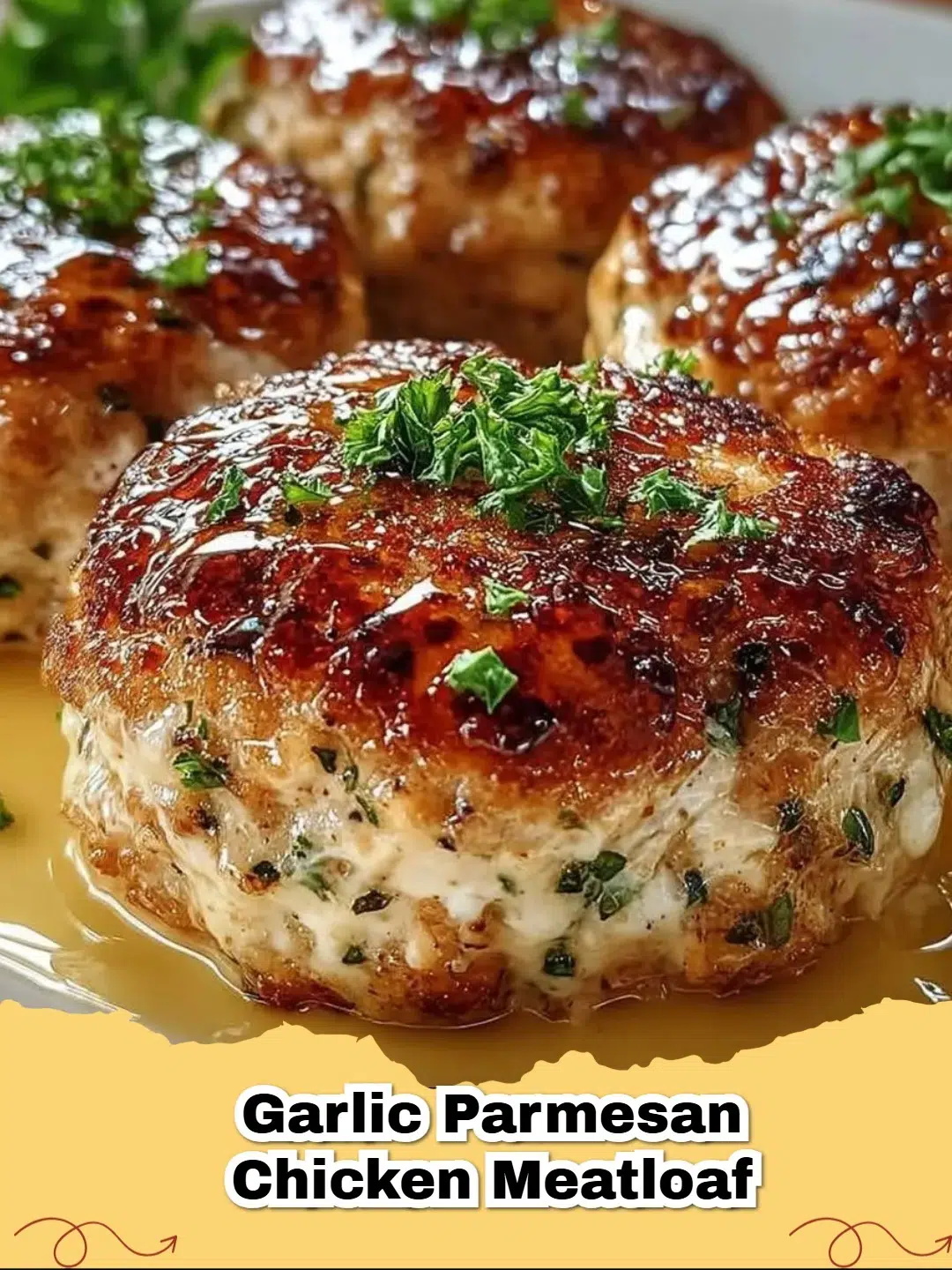 Delicious Garlic Parmesan Chicken Meatloaf sliced on a plate with a side of mashed potatoes, showing a golden brown crust and tender interior.