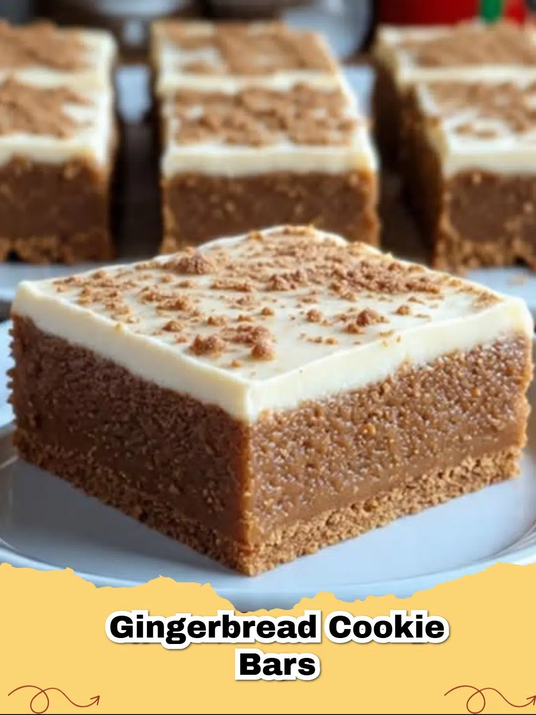 Delicious homemade gingerbread cookie bars with vanilla glaze, perfect for holidays.