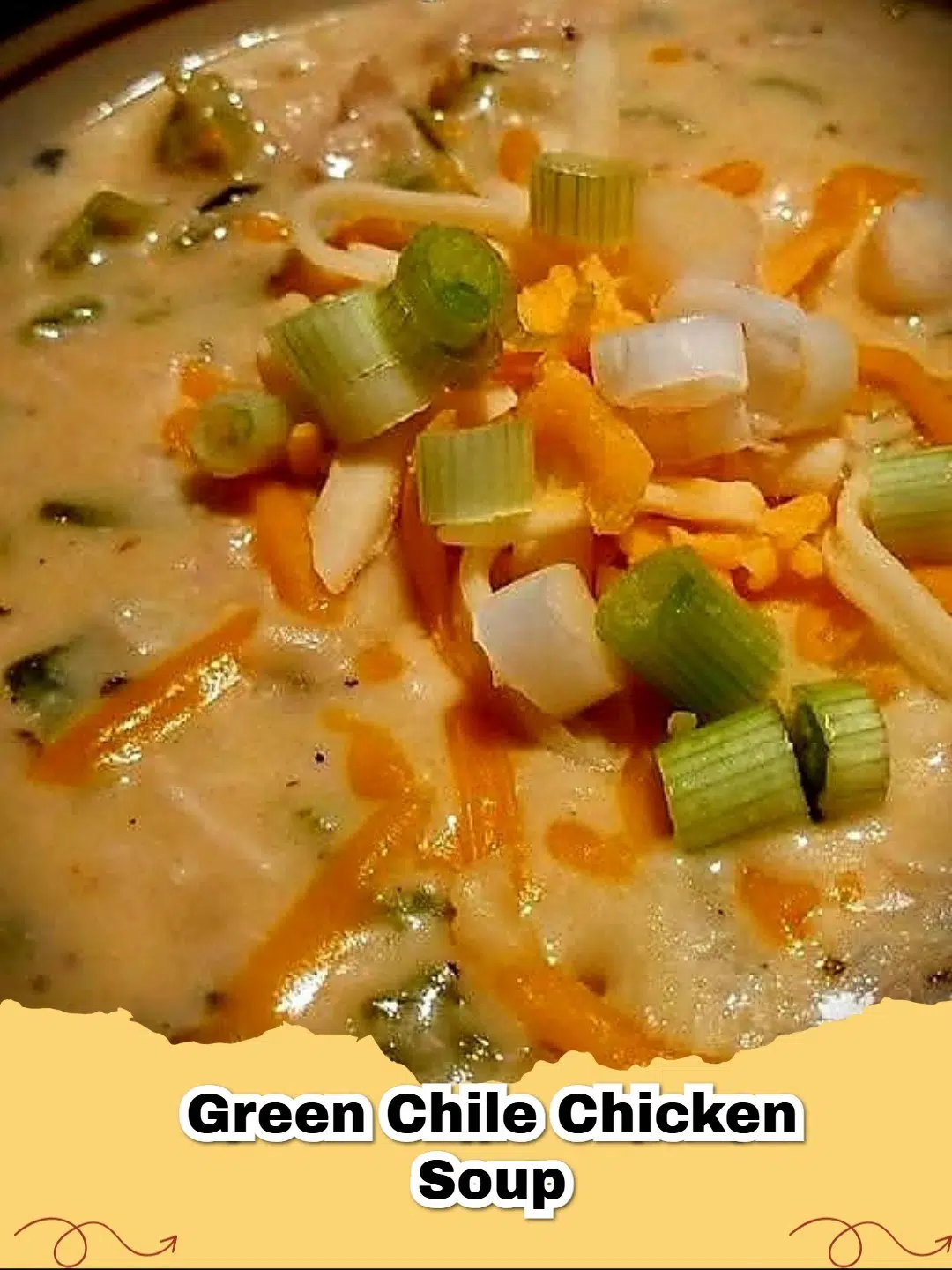 A comforting bowl of homemade green chile chicken soup with avocado and cilantro garnish.