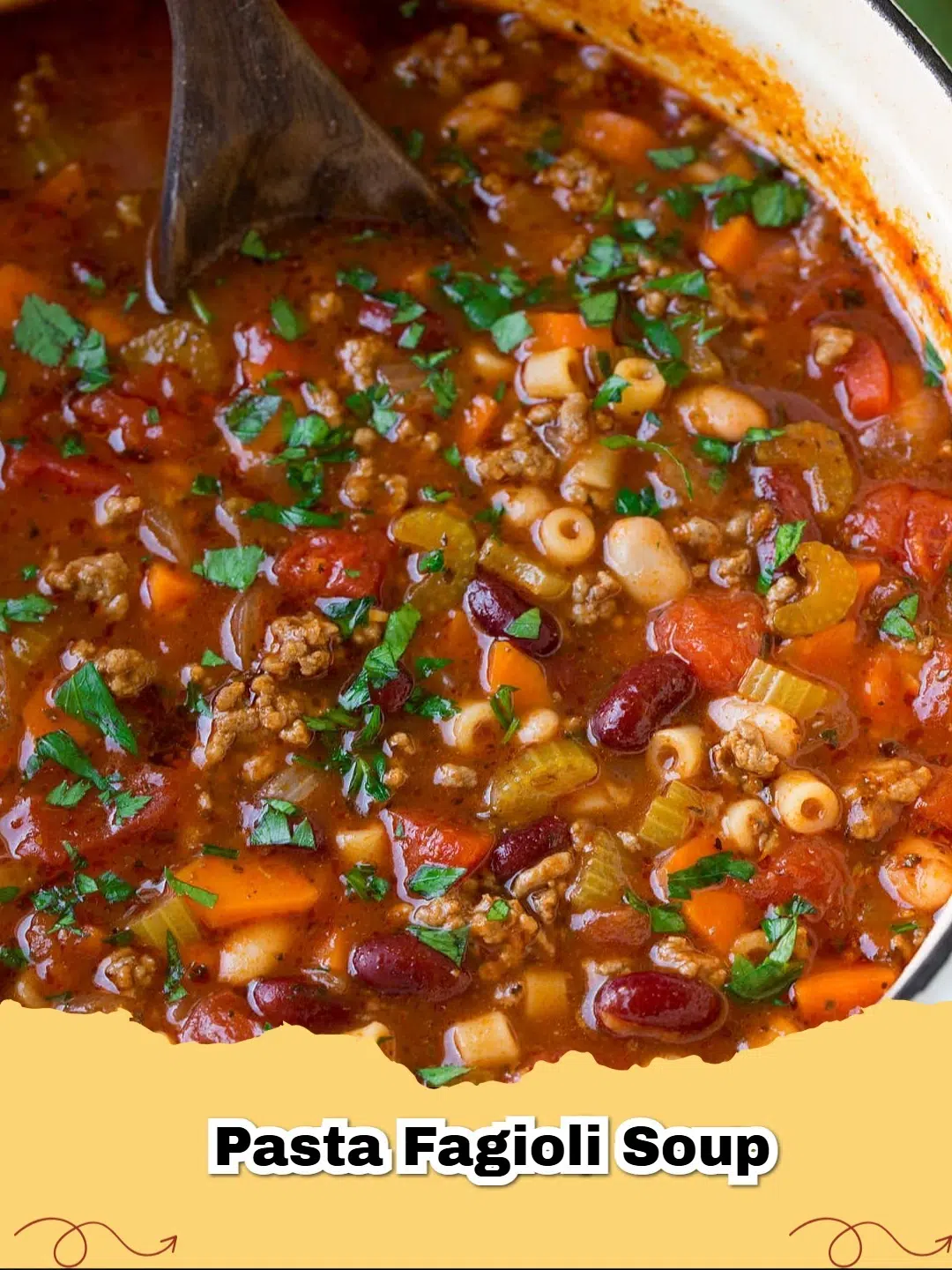 Hearty Pasta e Fagioli Soup with ditalini pasta and cannellini beans in a rustic bowl, garnished with parsley.